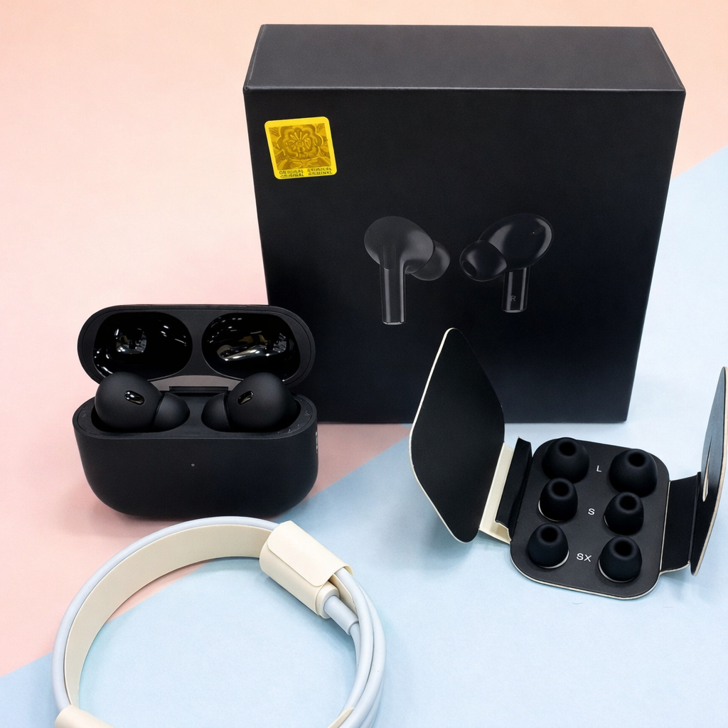 Original Black Pro 2 Box Pack Wireless Earbuds with All Accessories – Black