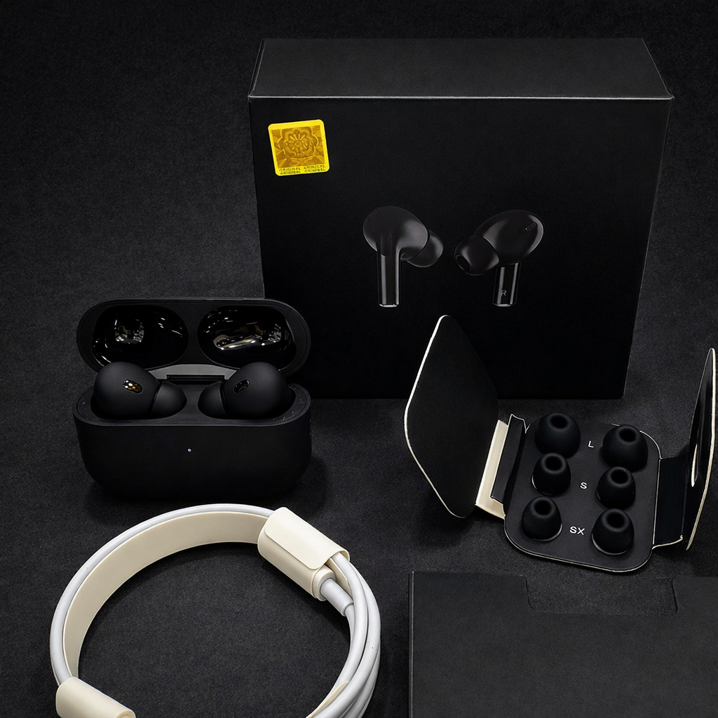 Original Black Pro 2 Box Pack Wireless Earbuds with All Accessories – Black