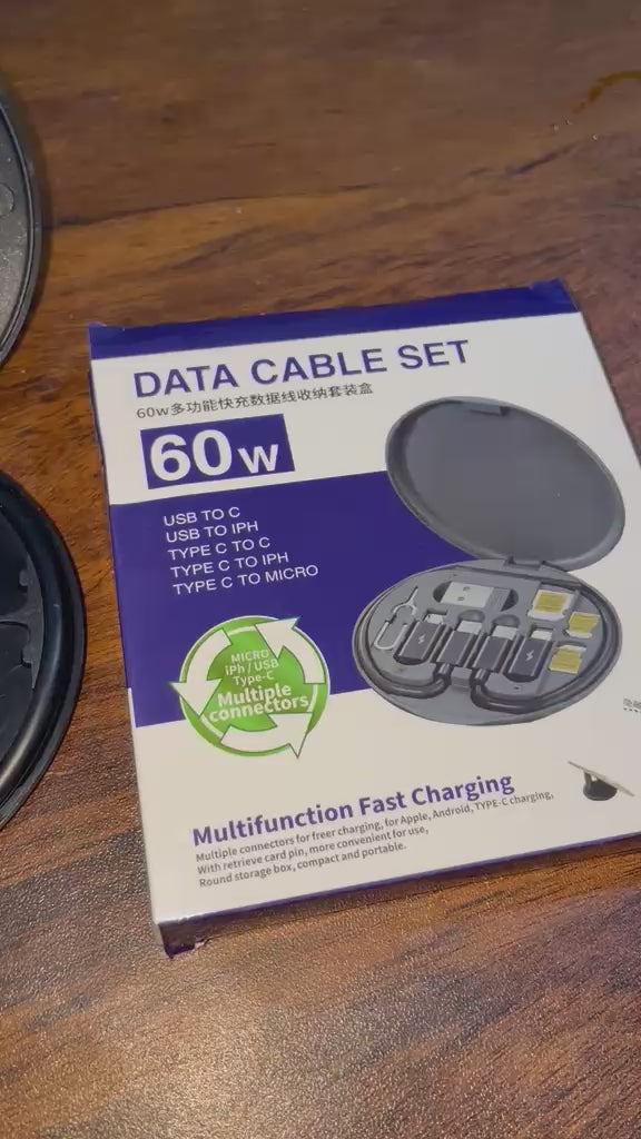 5 In 1 Multifunctional Data Cable Set 60W Fast Charging Universal Charging Pins Durable Portable Charger Cable Kit